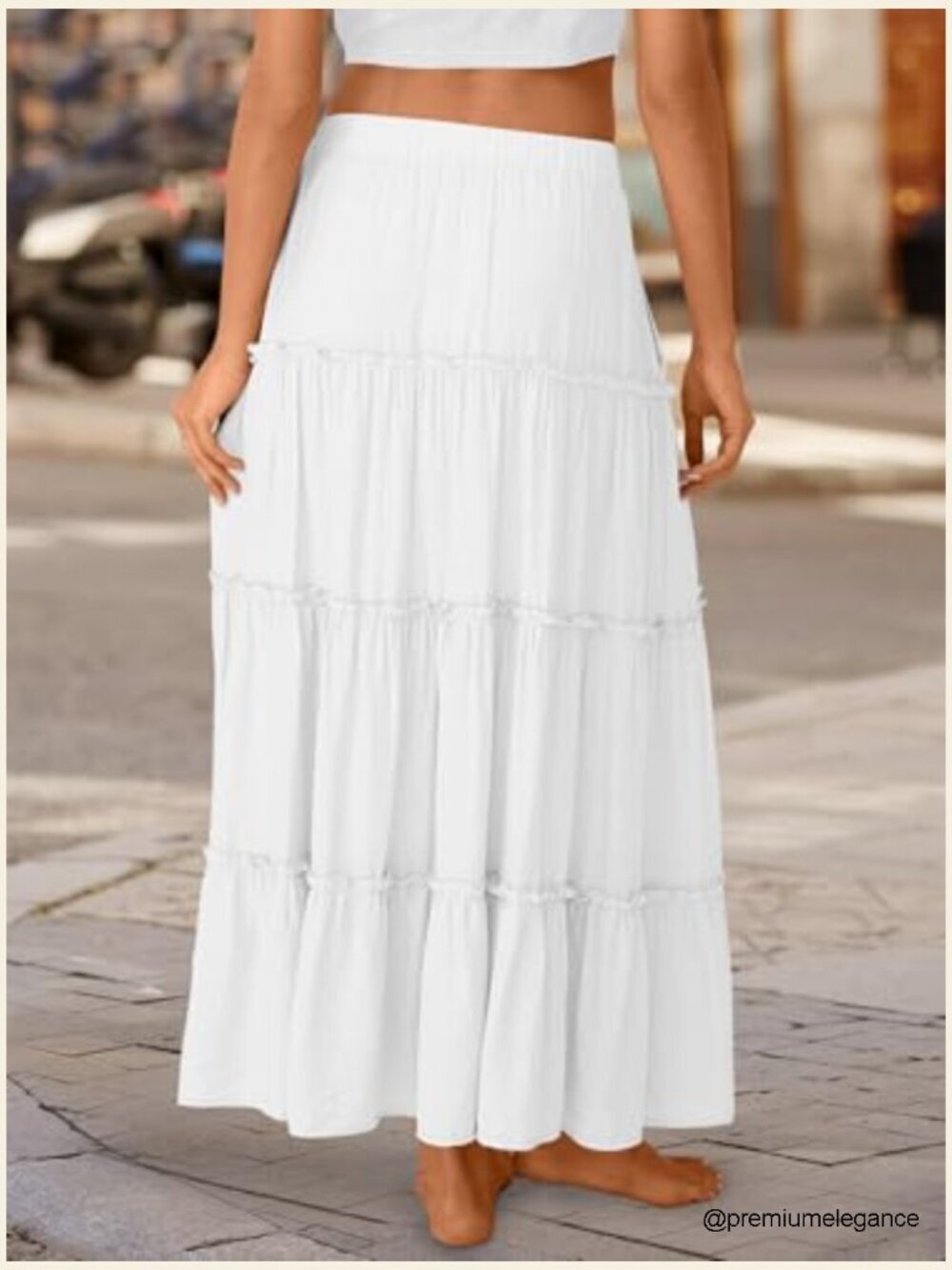 Boho Maxi Skirt High Waist Elastic with Pockets Flowy Midi - Picture 4 of 7